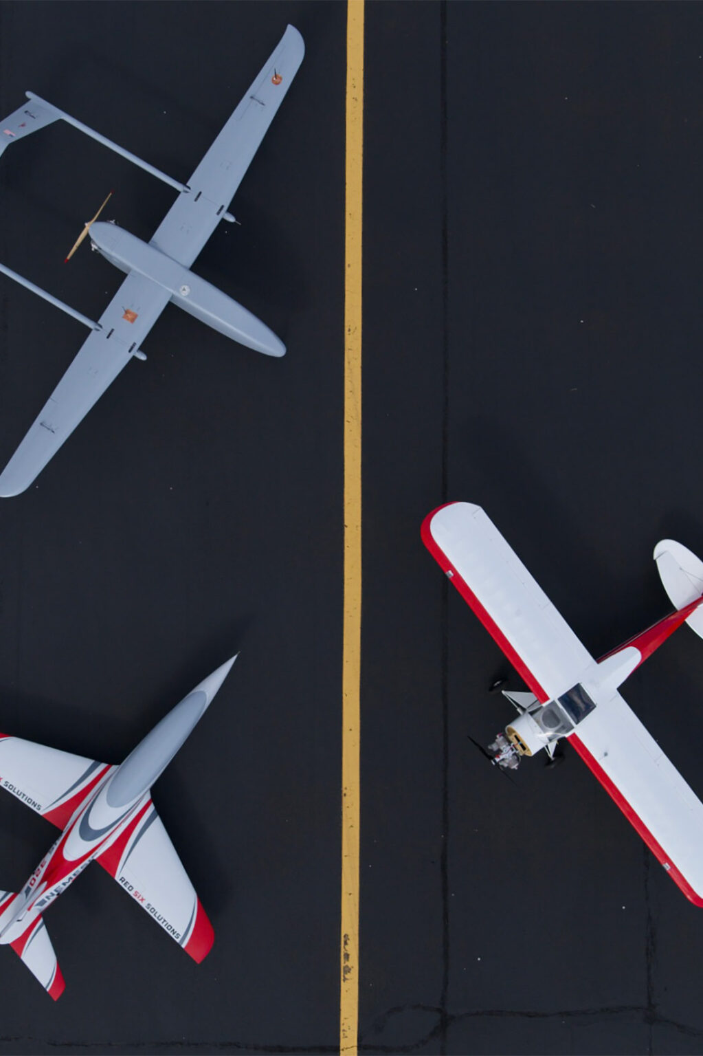 An overhead shot of Red Six cUAS models