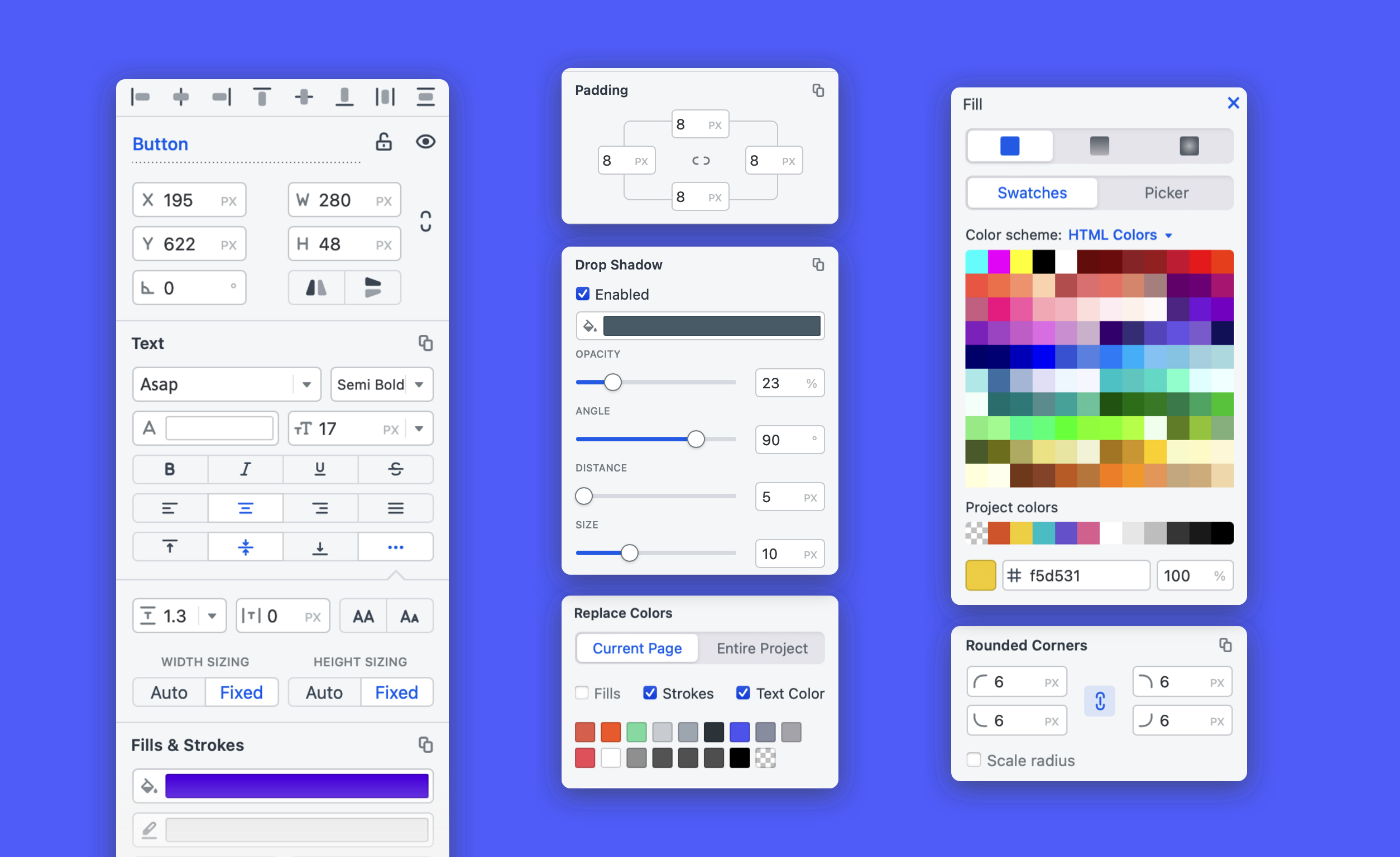 Stylized image showing different redesigned elements from the Format Panel in Moqups.
