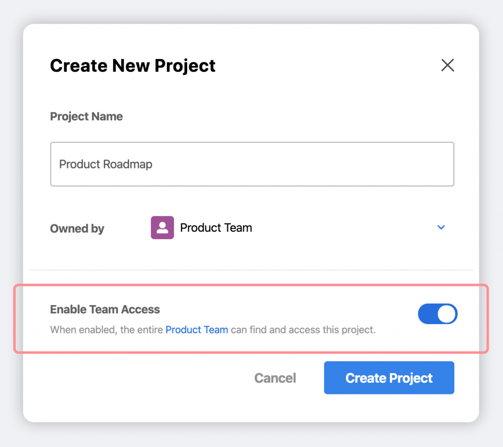 Screenshot of team access in Moqups