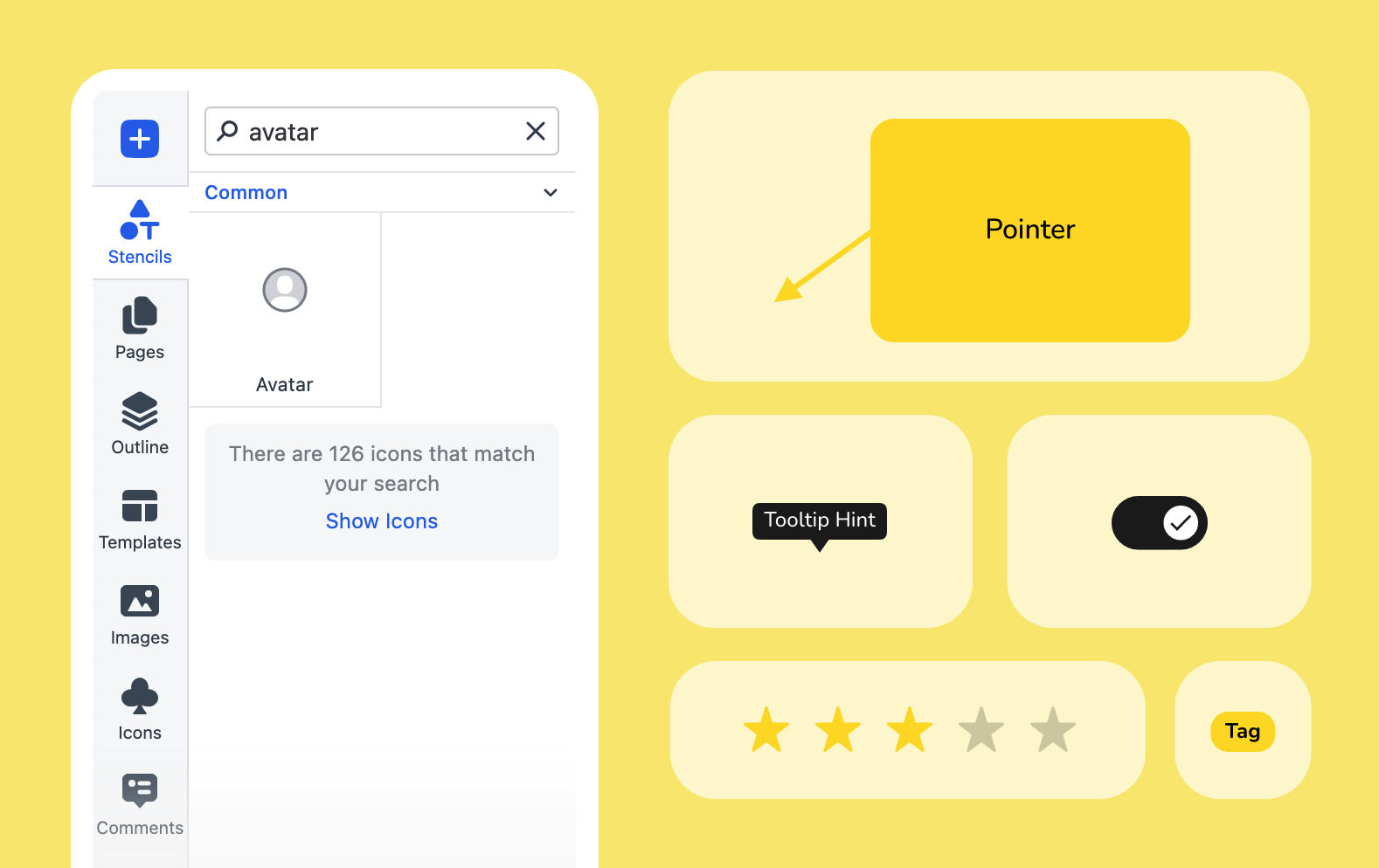 Static images showing contextual search tips and new stencils.