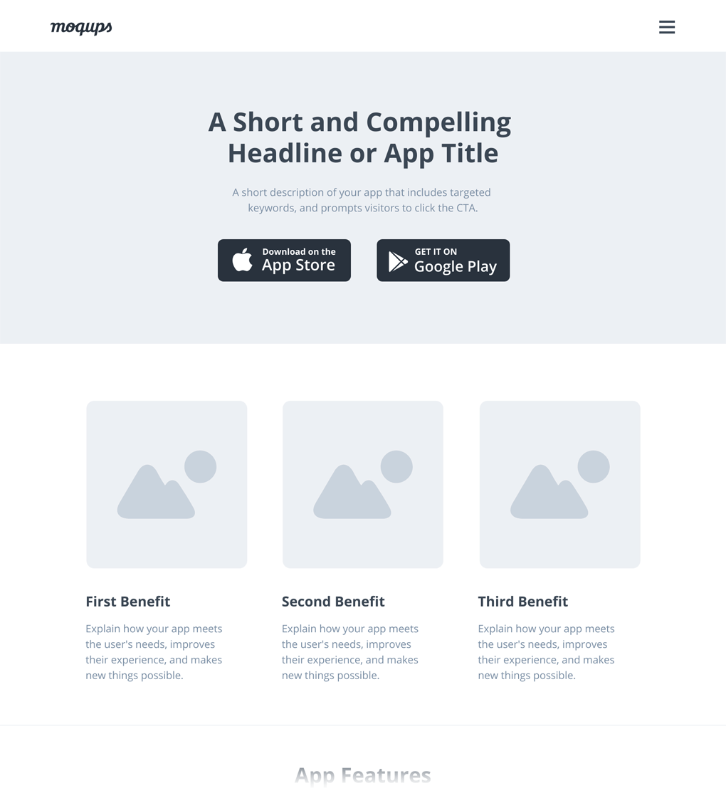 Mobile App Landing Page Wireframe Template